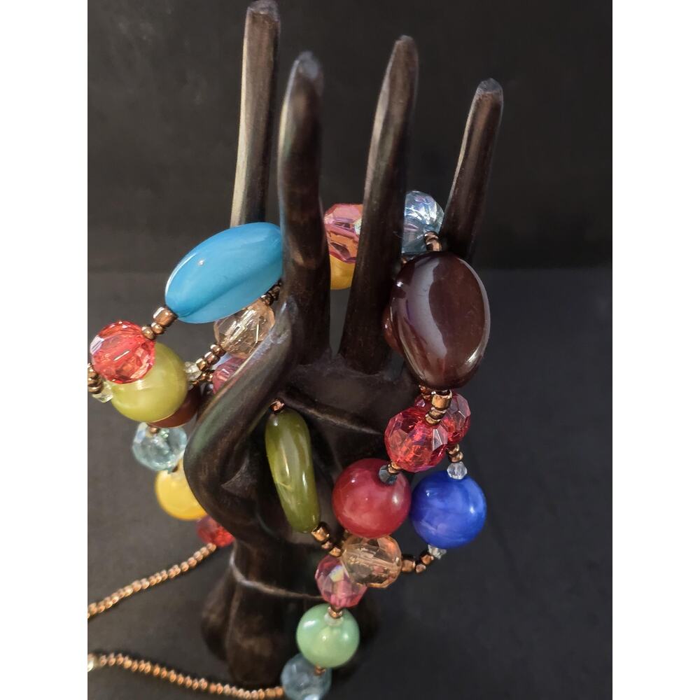 Eclectic Beaded Necklace: Colorful Vintage Style, Fluorescent Beads